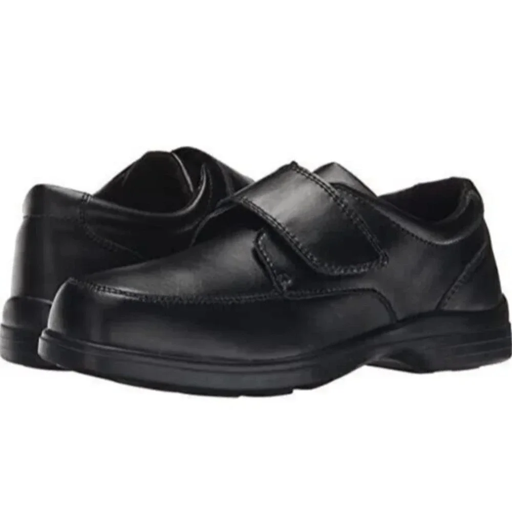 Hush Puppies Gavin Dress Shoes Kids 9M Black Leather Hook Loop Strap Moc Toe